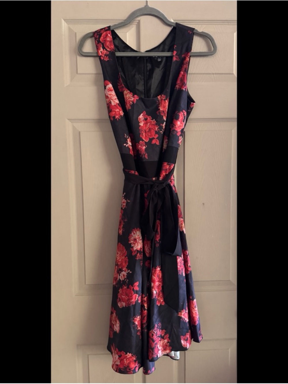 City Chic Black Midi Dress with Red and Pink Floral Print